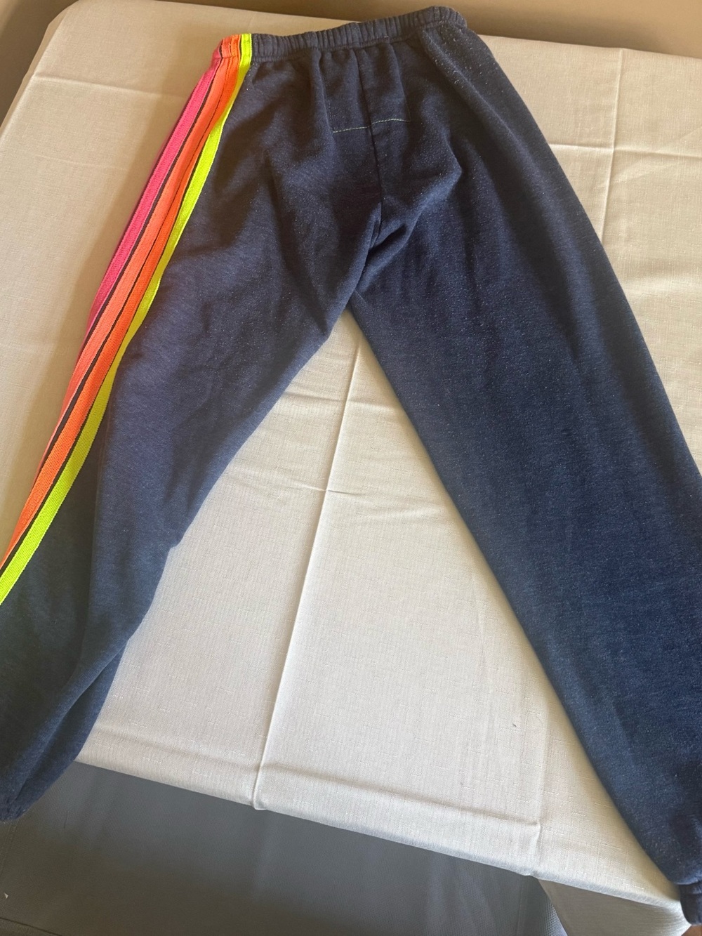 Aviator Nation Dark Navy Joggers with Neon Pink, Orange & Yellow Stripes - Picture 4 of 7